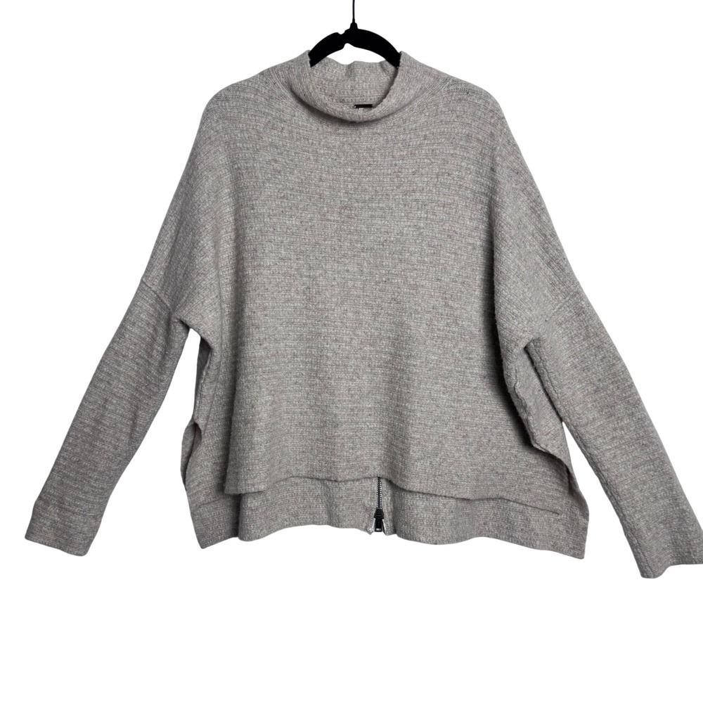 Free People "Back Zip" Mock‑Neck Sweater Oatmeal Gray Boho Luxe Size Medium